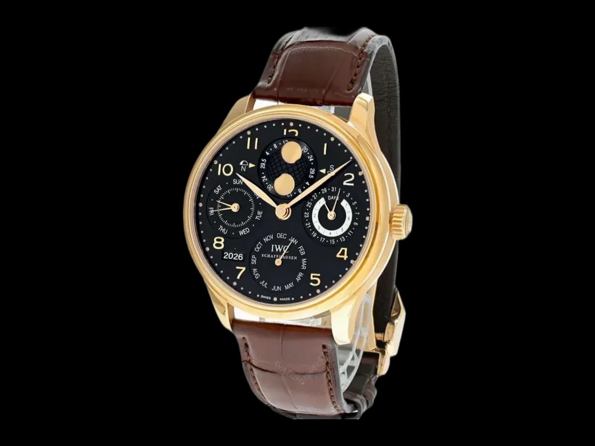Iwc 18K Portuguese Perpetual Calendar Automatic Leather Men's
