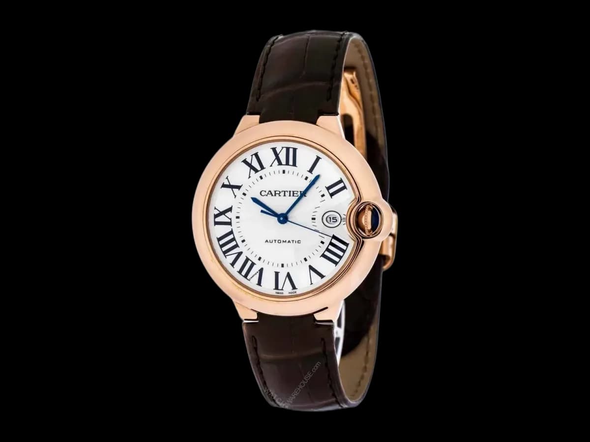 Cartier Ballon Bleu Lg 42MM 18K Rosegold Brn Lthr Men's Watch