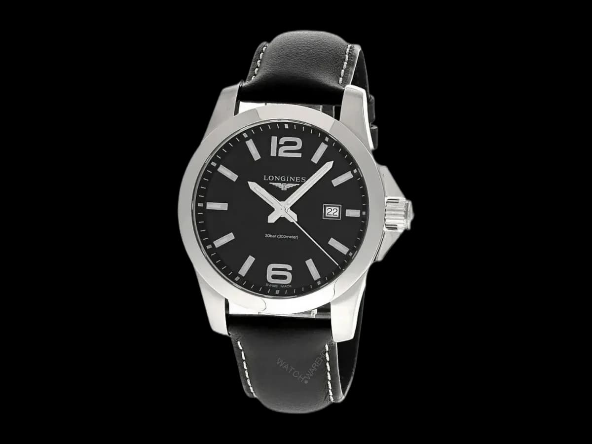 Longines Conquest Quartz Ss 43MM Black Lthr Men's Watch
