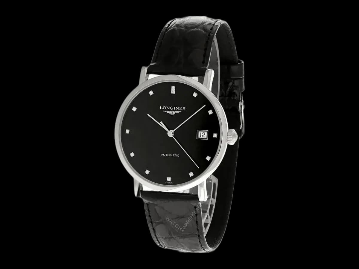 Longines Elegant Automatic 37MM Black Dial Leather Men's Watch