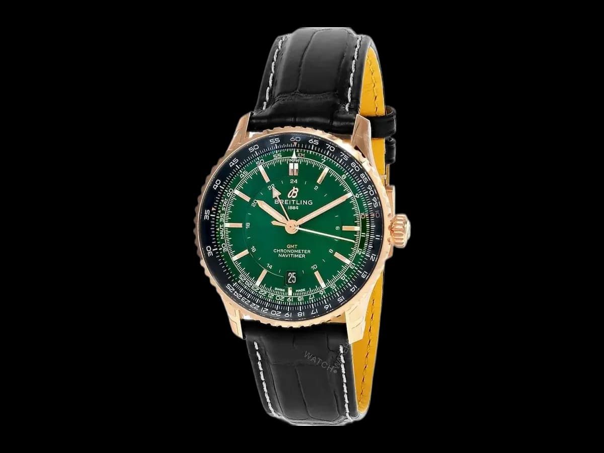 Breitling Navitimer Automatic Gmt 41MM Green Dial 18K Rose Gold